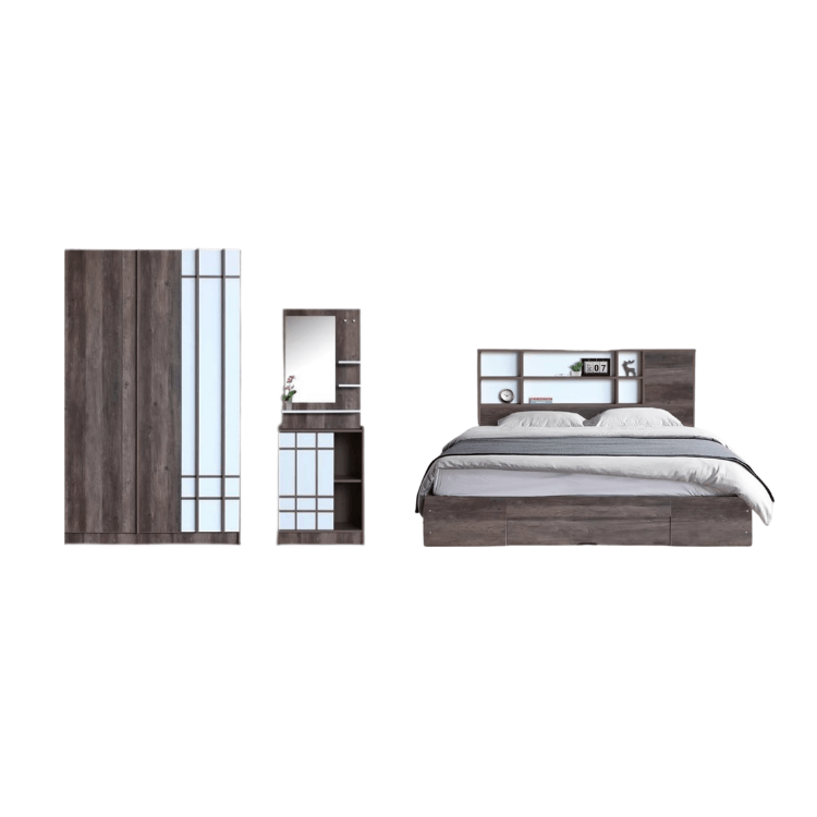 ชุดห้องนอน 5 ฟุต WISDOM DESIGN FURNITURE รุ่น NANA-S สี มอคค่า/ขาว ลิ้นชักท้ายเตียง